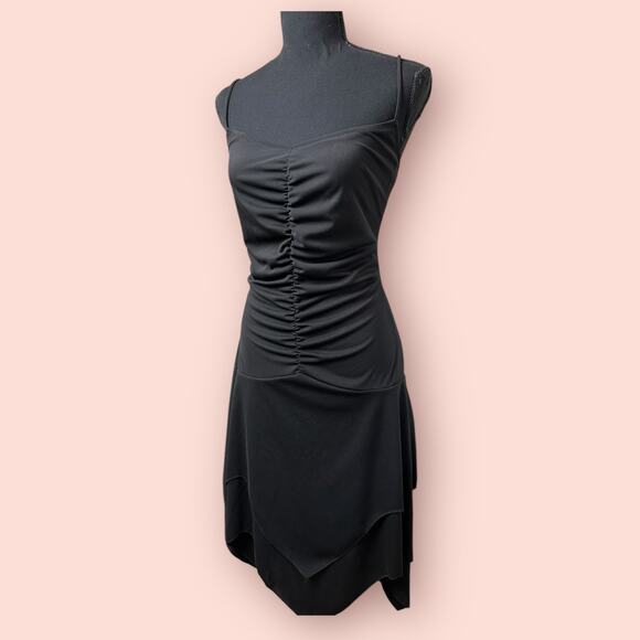 Vtg Y2k Women Tank Top Dress Large Black Fairy Whimsygoth Goth Asymmetrical Hem - Picture 1 of 5